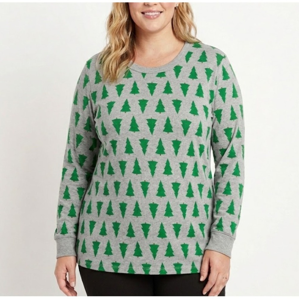 Hanna Andersson Top sz XXL Gray Green Christmas Organic Cotton Long Sleeve Sleep
